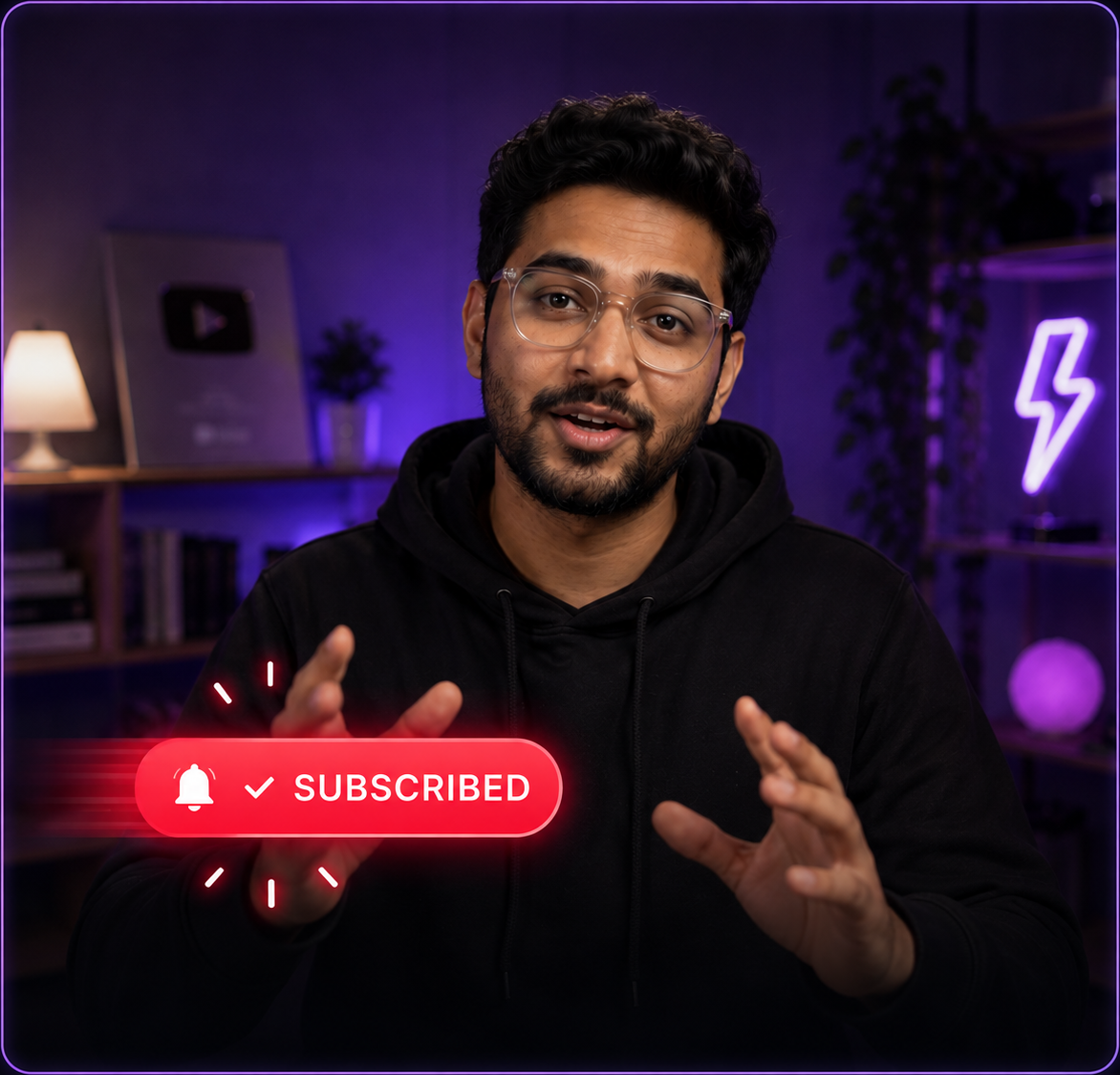 Animated Subscribe call-to-action overlay sliding in during recording — ViStudioAI Studio