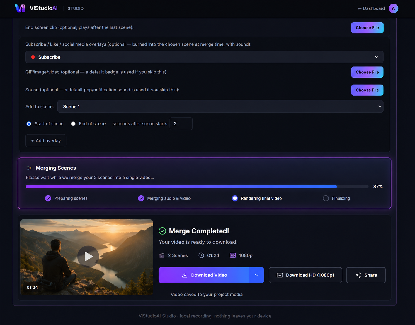 Merge and export your video — ViStudioAI Studio